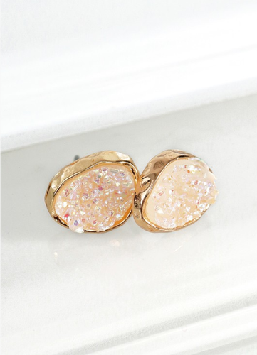 The Adalyn Drusy Stud Earrings in Opal