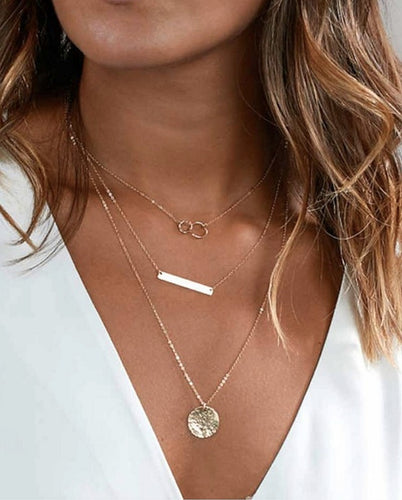 Gold Coin & Bar Layered Necklace