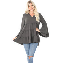 Load image into Gallery viewer, The Marcela Tiered Ruffle Top - Charcoal