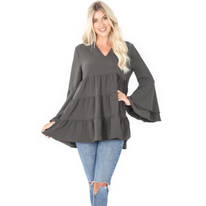 The Marcela Tiered Ruffle Top - Charcoal
