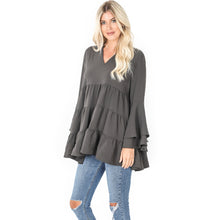 Load image into Gallery viewer, The Marcela Tiered Ruffle Top - Charcoal