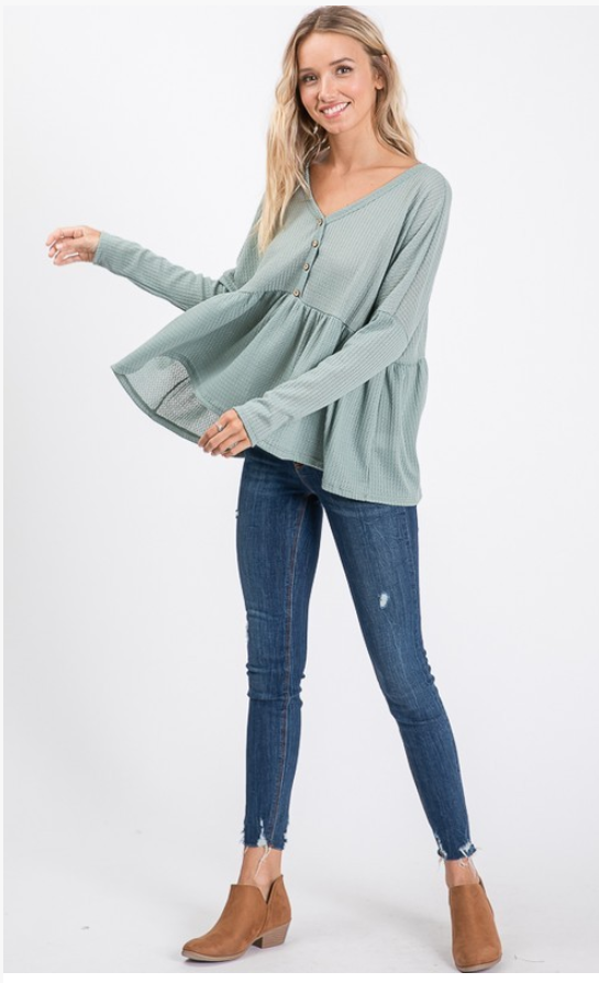 The Mia Long-Sleeve Waffle Knit Peplum Top