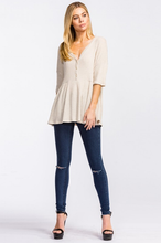 Load image into Gallery viewer, The Rylee Peplum V-Neck Thermal Top - Taupe