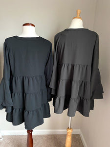 The Marcela Tiered Ruffle Top - Charcoal