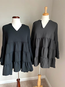 The Marcela Tiered Ruffle Top - Charcoal
