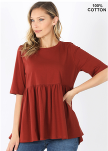 The Olivia Woven Empire Waist Top - Rust