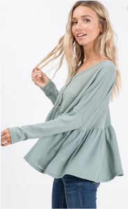 The Mia Long-Sleeve Waffle Knit Peplum Top